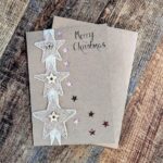 Handmade Rustic Christmas Card with Three Natural Burlap Stars.