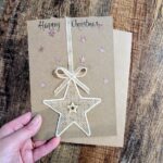 Handmade Rustic Christmas Card with Burlap Star and Bow.