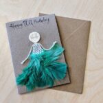 Personalised 70th Birthday Card for her | Handmade Female 70th Birthday Card made of green feathers on brown paper image 3