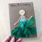 Personalised 70th Birthday Card for her | Handmade Female 70th Birthday Card made of green feathers on brown paper image 4