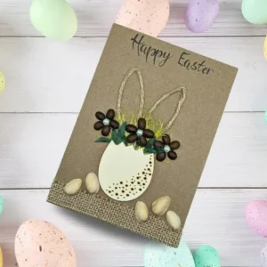 Adorable Handcrafted Easter Card with Cute Bunny Adorable Handcrafted Easter Card with Cute Bunny made of coffee beans, paper, pistachio shells and dried flowers.