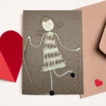Adorable handmade Thank You card depicting a girl with a rope and heart, symbolizing appreciation and affection.