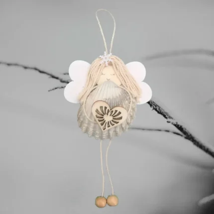 Adorable Seashell Angel - Handmade Coastal Guardian. Made of small seashell, wooden wings and heart.