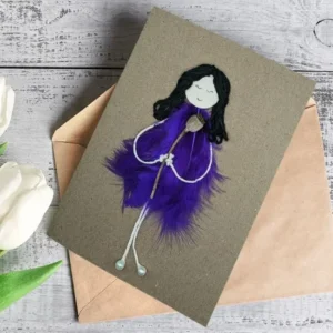 Astonish Personalised Unique Birthday Card for Wife Astonish Personalised Unique Birthday Card for Wife made of purple feathers on brown paper.