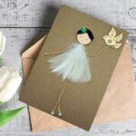 Beautiful Ballerina Greeting Card - Ballet handmade Birthday Card made of white feathers.
