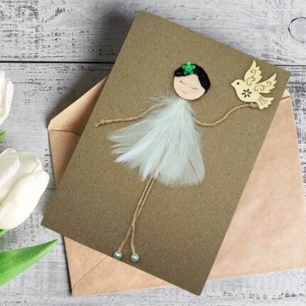 Beautiful Ballerina Greeting Card - Ballet handmade Birthday Card made of white feathers.