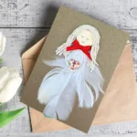 Beautiful Handmade Card for Her Birthday adorned with a white feathers, suitable for birthdays and various celebrations.