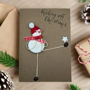 Best Handmade Kickboxing Greeting Card - Kicking off Christmas Handmade Christmas kickboxing greeting card for trainer with wooden snowman wearing boxing gloves. Unique and festive.