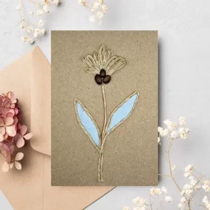 Best Handmade Personalised Thank You Teacher Card with flower made on brown paper.