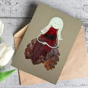 Cute Romantic Handmade Card - Sweet Love Card Cute Romantic Handmade Card - Sweet Love Card made of brown leaf and red feathers.