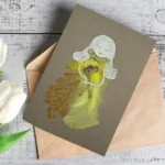 Handmade Love Greeting Card for Wife made of leaves and yellow feathers.