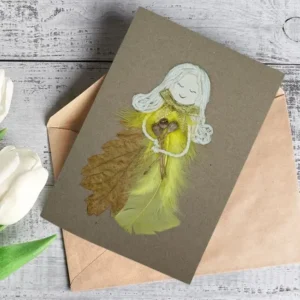 Eternal Handmade Love Greeting Card for Wife Handmade Love Greeting Card for Wife made of leaves and yellow feathers.