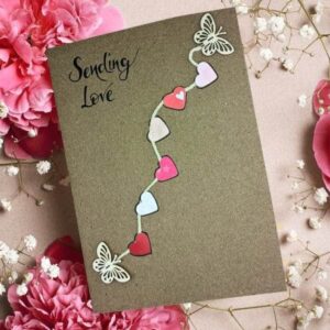 Handmade and Beautiful Valentine's Day Card for Your Wife with colourful small paper hearts and butterflies.