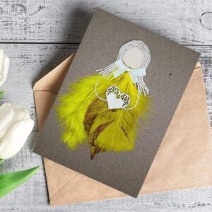 Handmade and Best Greeting Card for Girlfriend on Love. Sunny Yellow Feather Card.
