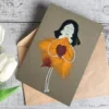 Handmade Card for Women. A Beautiful greeting card made of orange feathers and dry leaf's. Made in the UK.