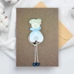 Handmade Christening Card for Girls - Unique & Personalised card made of wood, coffee beans and white cotton string.