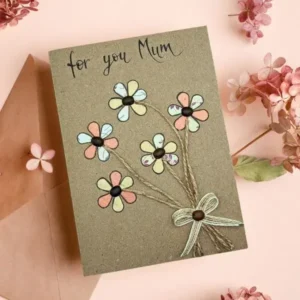 Handmade-Elegant-Paper-Flowers-Card-for-Mothering-Sunday Special Handmade Card for Mothering Sunday with Unique Flowers made of paper and coffee beans.
