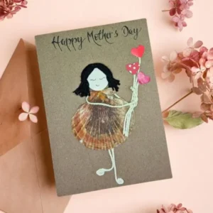 Handmade Happy Mother's Day Card for A Sister Handmade Happy Mother's Day Card for A Sister made of sea shell on brown paper.