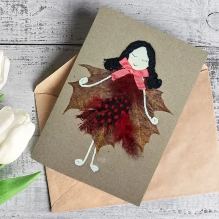 Handmade Luxury Birthday Card for Her. The card is made out of leaves and feathers. Made in the UK.