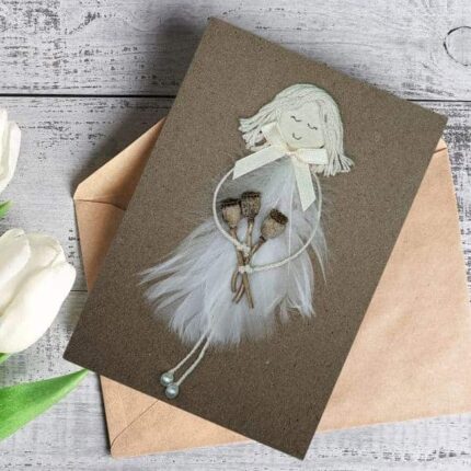 Handmade Marriage Anniversary Greeting Card for Wife made of white feathers.