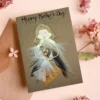 Handmade Mother's Day Card - Great Card for Mum made of colourful feathers and wood on brown paper.