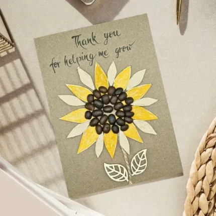 Handmade Thank You Card for Teacher's Day. Beautiful flower card made of coffee beans.