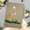 Homemade Cute Birthday Card for Mum  with Happy Elephant made of cork and moss with flower.