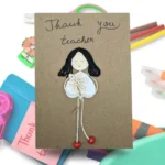 Perfect Personalised Thank You Teacher Card. Handmade greeting card made of a brown eco friendly paper.