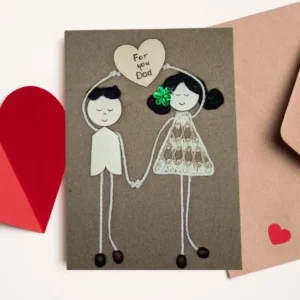 Personalised Happy Father's Day Card - Thoughtful Gift for Best Dad Personalised Happy Father's Day Card. Showing a boy and a girl cheerfully holding a wooden heart.