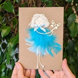 Personalised Soul Sister Birthday Card image 1 Handmade Personalised Soul Sister Birthday Card. Bestie Birthday Card made of blue feathers and butterfly on brown paper image 1.