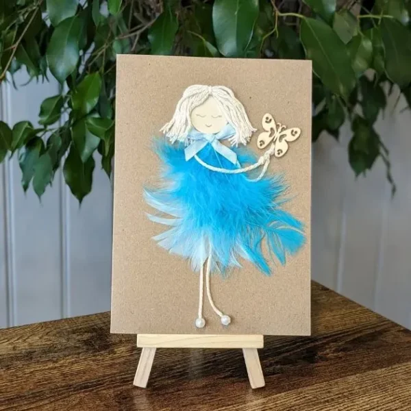Handmade Personalised Soul Sister Birthday Card. Bestie Birthday Card made of blue feathers and butterfly on brown paper image 2.