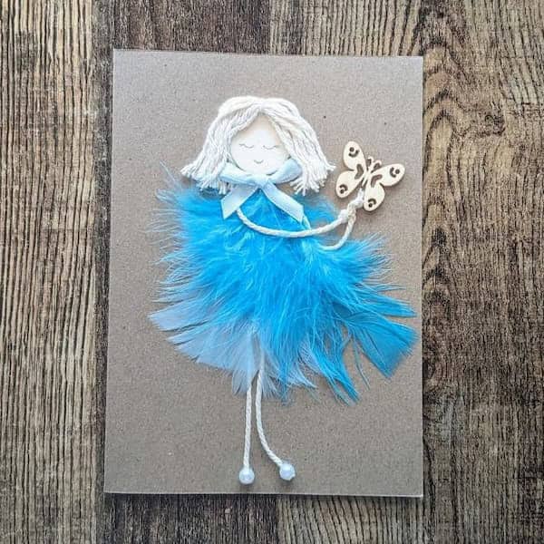 Handmade Personalised Soul Sister Birthday Card. Bestie Birthday Card made of blue feathers and butterfly on brown paper image 4.