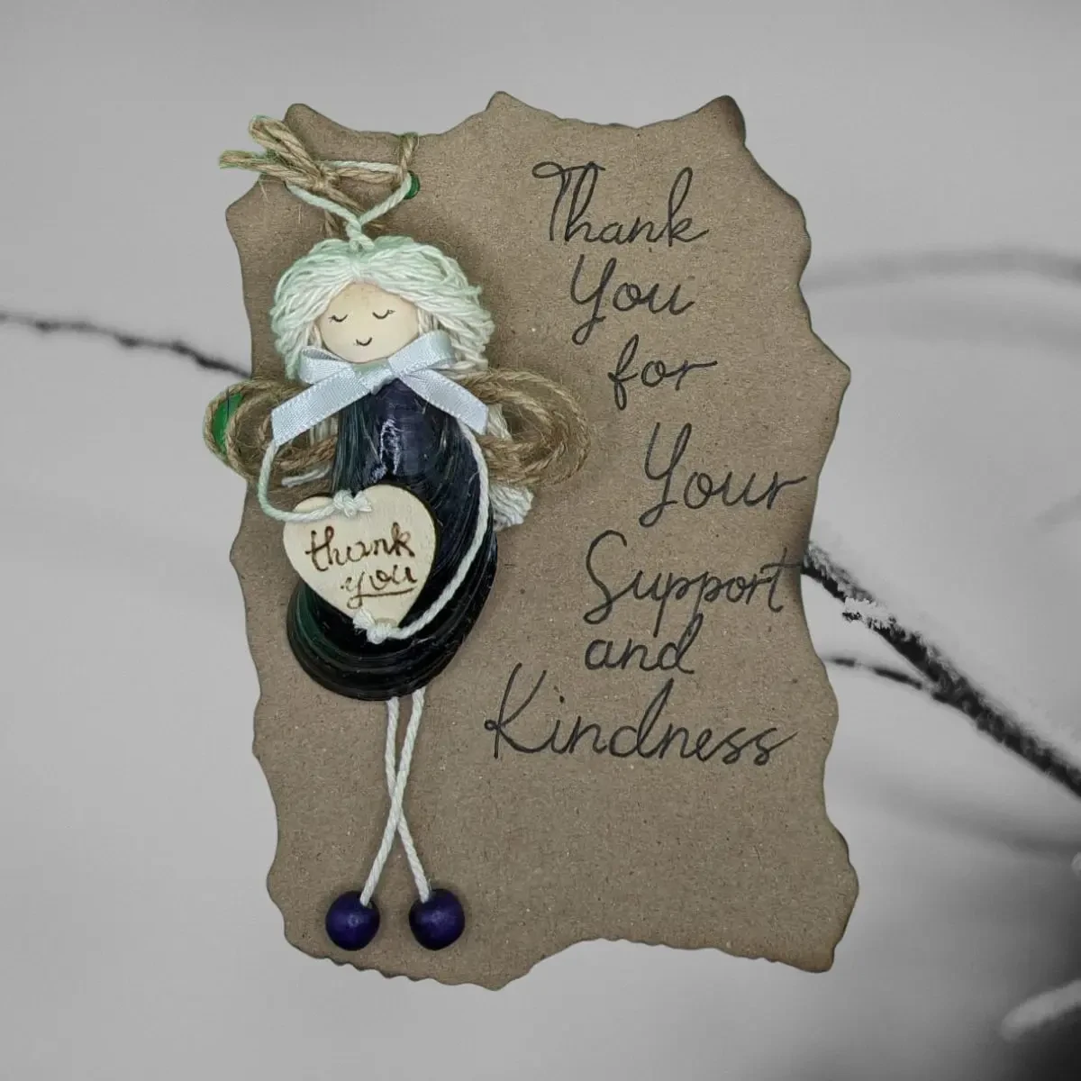 The Best Shell Angel Ornament - Timeless Gift for Any Occasion image 1 The Best Shell Angel Ornament - Timeless Gift for Any Occasion. Made of dark small seashell with wooden heart and paper with wishes.