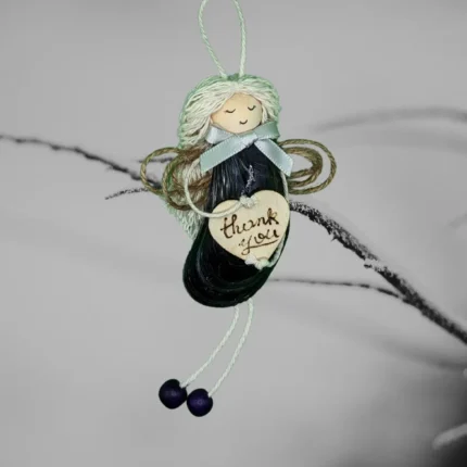 The Best Shell Angel Ornament - Timeless Gift for Any Occasion. Made with small dark seashell and wooden heart.