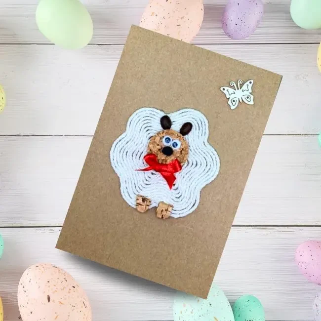 Unique Cute Handmade Easter Card with Lamb and Butterfly Cute Handmade Easter card idea with lamb and butterfly made of cork and cotton string.
