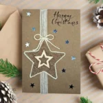Unique Handcrafted Christmas Card adorned with a jute star and pine cones, capturing the spirit of the holiday season.