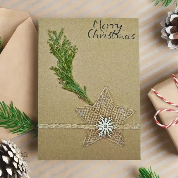 Unique Handmade Christmas Card - Make Loved Ones Special Unique Handmade Christmas card featuring pine cones and a star design, perfect for holiday greetings.