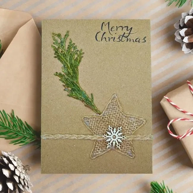 Unique Handmade Christmas Card - Make Loved Ones Special Unique Handmade Christmas card featuring pine cones and a star design, perfect for holiday greetings.