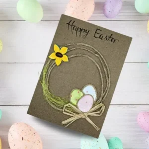 Unique Handmade Personalised Easter Card - Basket of Sunshine Unique handmade personalised easter card with a vibrant pastel-painted wooden eggs adorned with intricate floral designs.