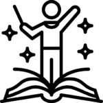 Teachers Day Cards icon for menu featuring teacher, book and stars.