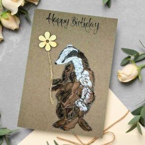 Badger Birthday Card - Beautiful and Eco-Friendly handmade greeting card made of the bark and wood.