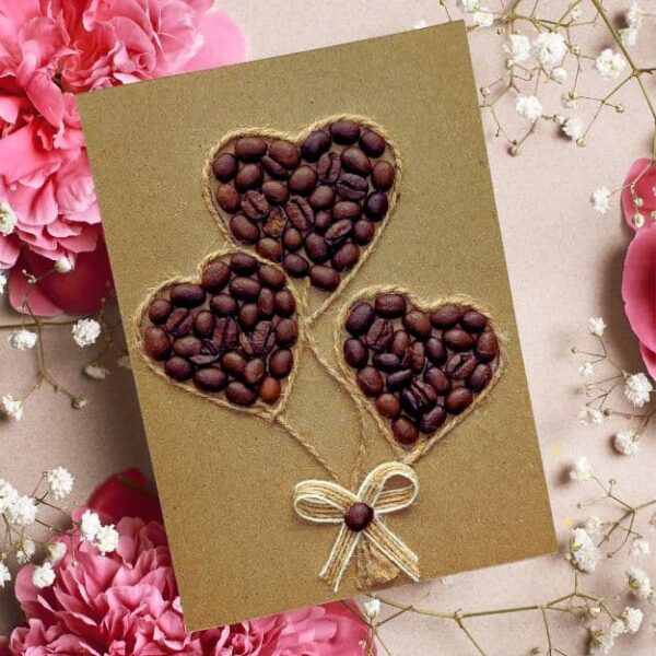 Cute Handmade Valentine's Day Card Cute Handmade Valentine's Day Card, unique personalised Valentine’s Day card made of coffee beans shaped into a flower.