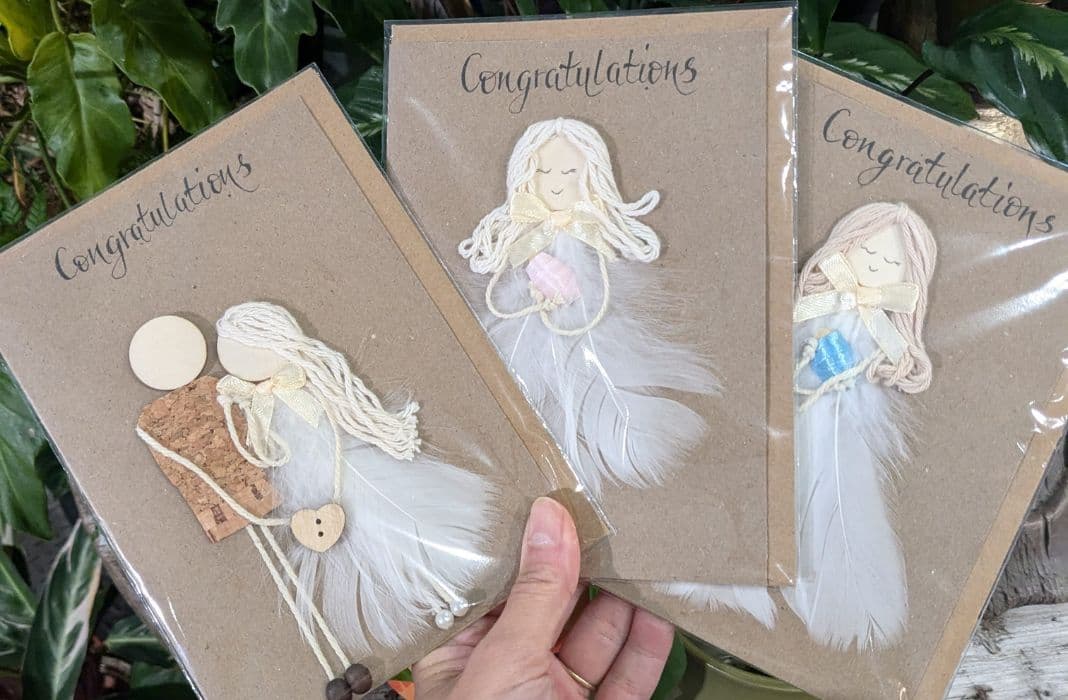 Types of greeting cards presented as eco-friendly handmade cards, featuring congratulations designs crafted from natural and recycled materials.