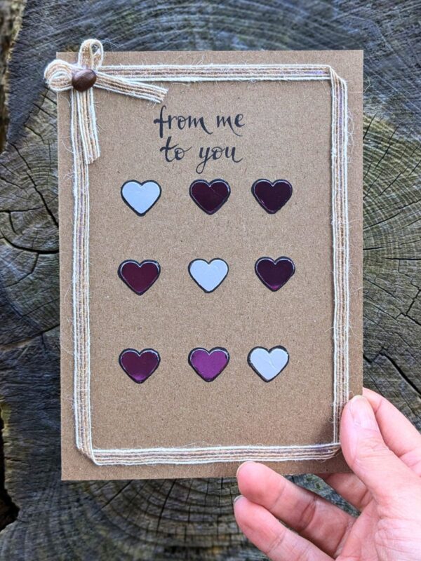 Personalised Valentine’s Cards handmade with heart details on recycled kraft paper and natural twine.