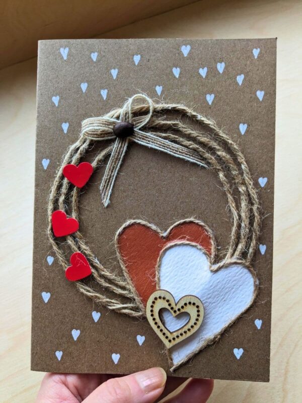 Personalised Valentine’s cards handmade with heart design and natural kraft paper